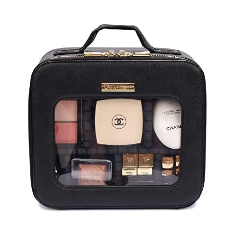 ROWNYEON Big Clear Makeup Bag Visible Makeup Train Case Eva Makeup Bag Organizer Waterproof TPU 10.2" Cosmetic Bag For Women Cover