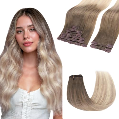 Image of GOO GOO Clip in Hair Extensions Real Human Hair Balayage Remy Extensions