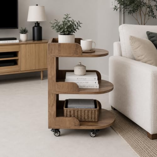 Image of The Attic Solid Wood Rolling Serving Trolley with Storage Shelves, Provential Teak Finish