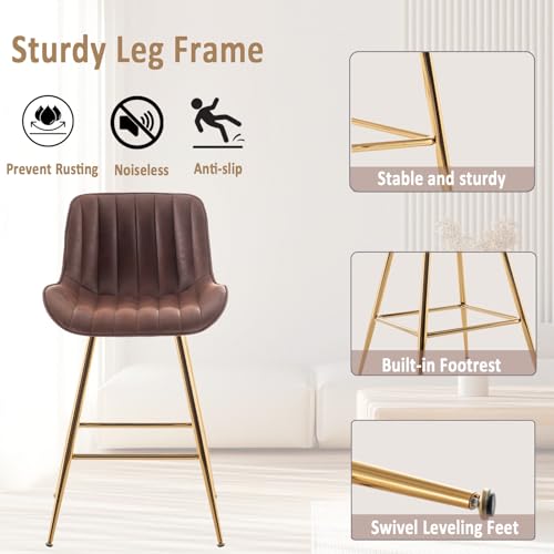 Image of Sidanli Brown Velvet Bar Stools-Set of 2, 24 Inch Bar Stools for Kitchen Counter