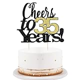 LVEUD Black Font Golden Numbers Cheers to 35 Years Happy Birthday Cake Topper -Wedding,Anniversary,Birthday Party Decorations (35th)