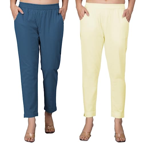 Image of Regular Fit Fully Elastic Waist Ankle Length Premium Cotton Casual Trouser Pant (Combo Pack of 2)