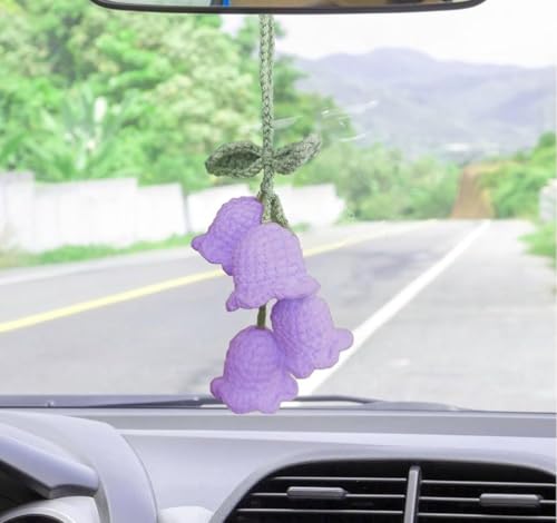 Image of VRB Dec 1 Pcs Crochet Flower for car Dashboard Decoration Items,Car Hanging Crochet Flower,Sunflower Decoration for Car,Car Mirror Hanging Accessories, (Hanging Tulip Purple Crochet - 1 Pcs)
