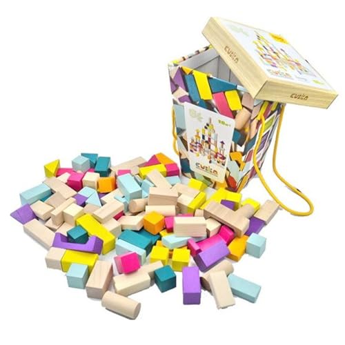 Image of CUBIKA 100 Piece Wooden Blocks Construction Kit- Montessori-Inspired Stacking Toy for Toddlers and Kids- Durable Wooden Blocks for Creativity, Fine Motor Skills, and Early Learning