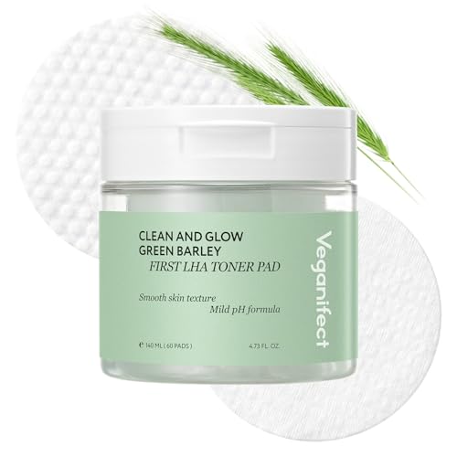 Clean and Glow Green Barley First LHA Toner Pad, Vegan Certified, Daily Exfoliating, Improving Skin Texture, 60 pads