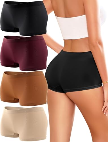 Image of Womens Boyshorts Underwear Seamless Boxer Briefs Full Coverage Soft Stretch Boxer Shorts For Women 4 Pack