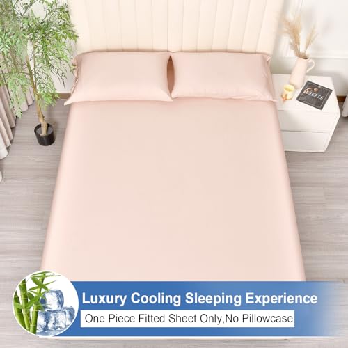 PHF 100% Rayon Derived from Bamboo Fitted Sheet King Size, 16" Deep Pocket,2.5cm Wider Strong Elastic Easy Fit, Breathable Silky Soft Skin-Friendly for Hot Sleeper,78"x 80",Peach Blush,No Pillowcases