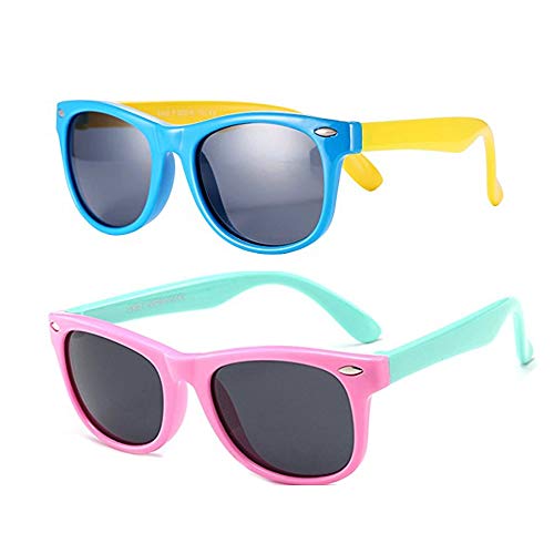 FOURCHEN Gafas de sol para niños y niñas - Clout Goggles Oval Mod Gafas de sol retro con lentes redondas negras (pink+blue)