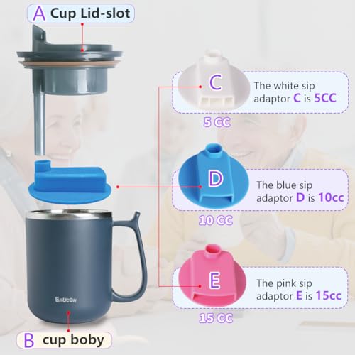 Image of Dysphagia Regulating Drinking Cup for Swallowing Difficulty Adults with 5cc 10cc 15cc Sip Options, Limited Slow Flow Cup for Choke Prevention (Blue)