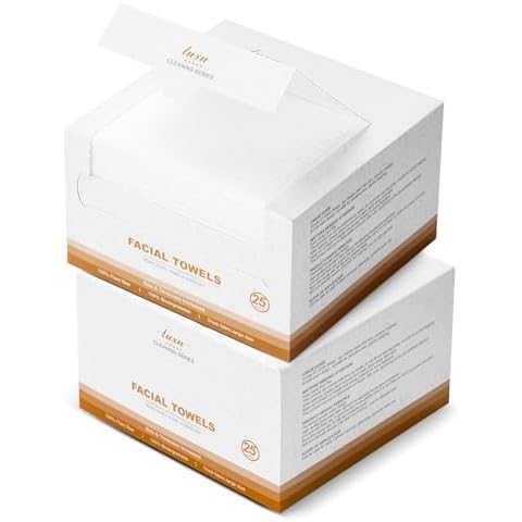 LUXU Clean Face Towels,Disposable Face Towel, Facial Washcloth, Makeup Remover Dry Wipes,25 Ct,2 Pack,Clean Facial Towels for Sensitive Skin,Soft and Thick for Nursing, Cruelty Free Cover