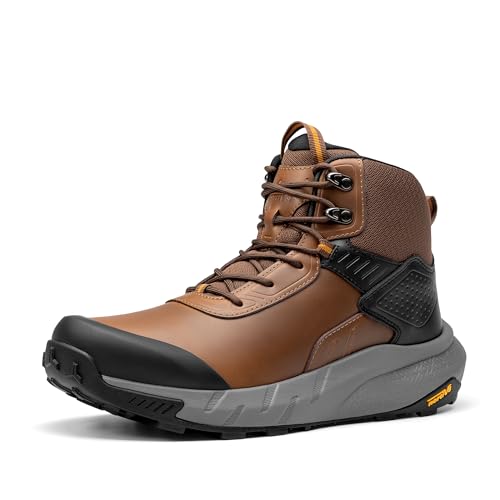 NORTIV 8 Men's Waterproof Military Tactical Work Boots Leather Motorcycle Combat Lightweight Non-Slip Hiking Boots for Men Defender 13 Brown-6 Inches