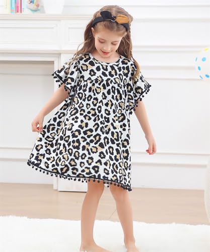 Vieille Little Girls Pom Pom Dress Flutter Sleeve Kids Summer Swing Shirt Dresses Size 3-8 Years2