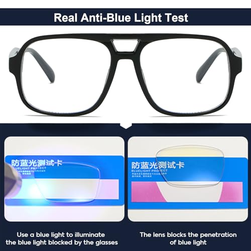 Image of Mirkcittle Retro Square Aviator Blue Light Blocking Glasses for Women Men Oversized Pilot Eyeglasses Fake Nerd Frame