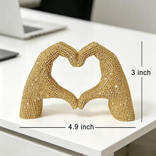 Estatua moderna corazón manos doradas decorativa miniatura 6