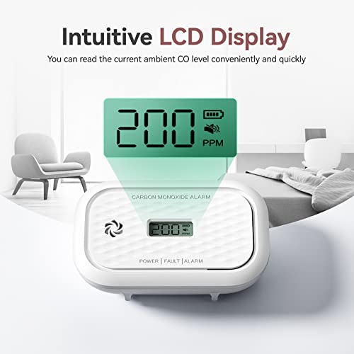 Carbon-Monoxide-Detectors-10-Years-Sensor-Life-Carbon-Monoxide-Alarm-with-LCD-Display-LED-Lights-Replaceable-Battery-CO-Detector-Alarm-Test-Button-85-dB-for-HomeOffice-ZA326-2Packs