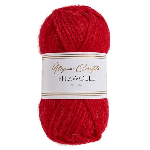 Utopia Crafts Filzwolle 100% virgin wool 50g (Cherry Red)