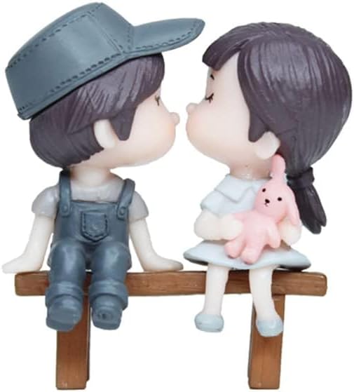 Miniature Toys – Set of 2 Girl and Boy on Bench (Grey & Blue) – Fairy Garden Accessories, Home Decor, DIY Projects, Gift for Kids, Terrarium, Dollhouse Decoration