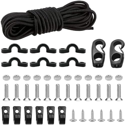TOYANDONA Kit de Tendeurs Élastiques pour Kayak avec Crochets J en Acier Inoxydable, Cordon Élastique Noir, 1 Jeu Multifonction pour Accessoires de Pêche et Sports Nautiques, Compatible