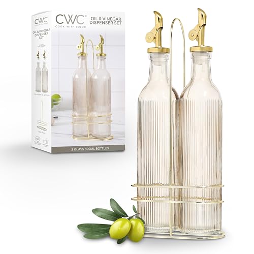 La Mejor Recopilación de Aceitera de cocina de esta semana. 48 Cook with Colour - Dispensador de botellas de aceite de oliva de vidrio, paquete de 2 unidades, aceite y vinagre de 17 onzas, jarra de aceite de oliva para cocina