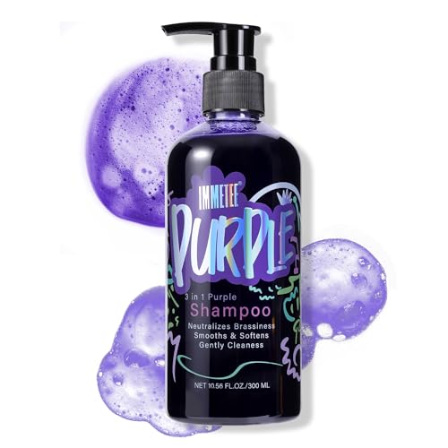 immetee Shampoo Violeta para Rubios - Neutraliza Tono Amarillos, 3 en 1 Matizador Cabello Rubio Para Cabello Teñido o con Mechas, 300 ml