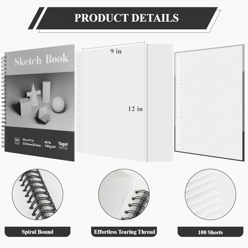 Yagol Sketch Book 9×12 Inch 100 Sheets 68LB/100GSM,&hellip;