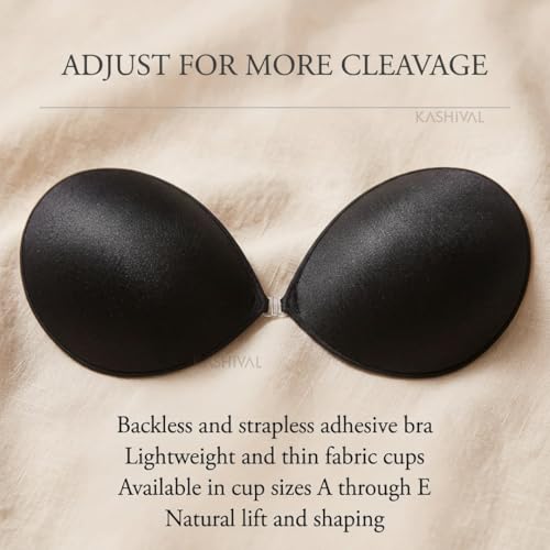 Image of KASHIVAL Women's Strapless Adhesive Bra, Reusable Silicone Push-Up Sticky Bra with Front Clip Closure for Backless and Halter Neck Outfits Fee Size
