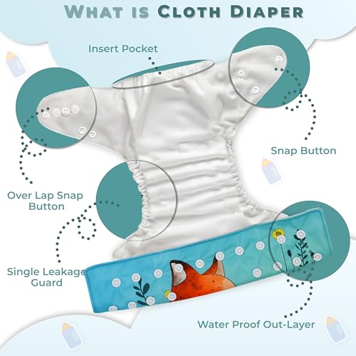 Image of Bembika A Plus Printed Cloth Diaper with Bamboo Charcoal Inserts for Babies Washable & Reusable Cloth Nappies for Baby Leakproof and Wetfree Adjustable Cloth Diapers -(BE2651)