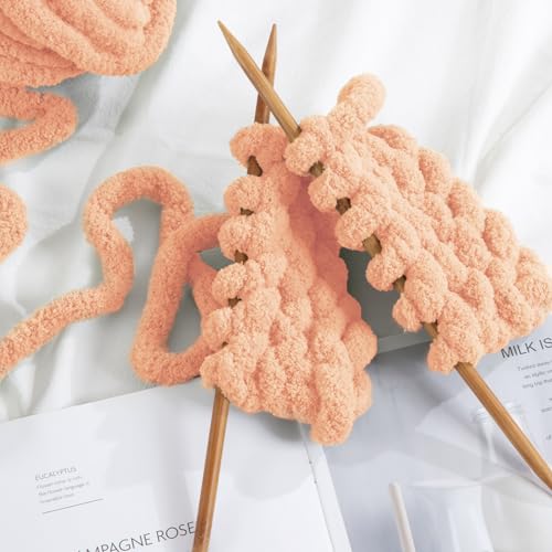 Hilo de felpilla grueso rosa albaricoque antipresión para tejer mantas 8