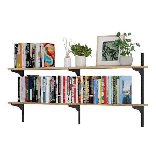 Wallniture Turin 54" Height Adjustable Wall Shelf, 2 Tier Floating