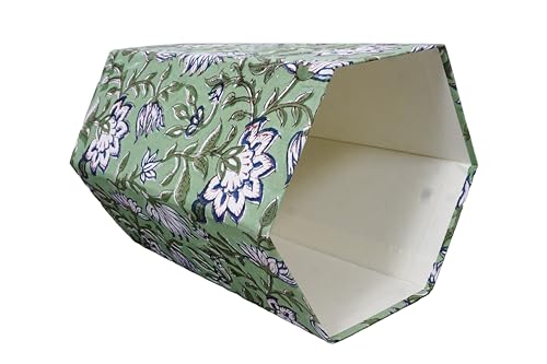Image of Generic 3.3 Gallon Cotton Hand Block Printed Paper Waste Basket |Small Decorative Trash Can for Housewarming Gifts in Living Room, Bedroom, Bathroom | Eco-Friendly, Plastic-Free (1, D BLUE GREEN)
