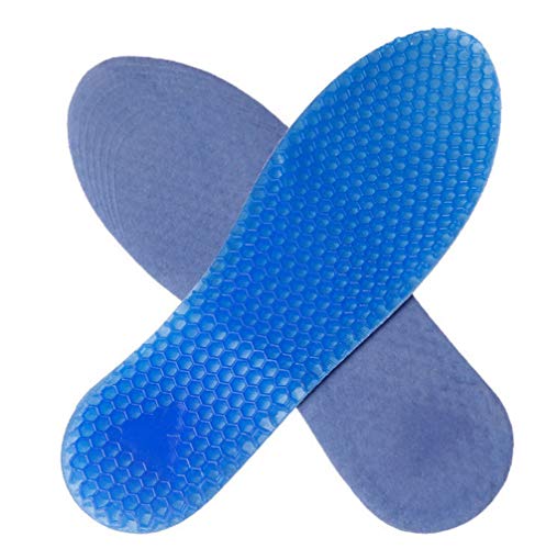 1Pair Blue Silicone Gel Reusable Honeycomb Full Length Non Slip Comfort Sports Insole Air Cushion Damping Shoe Pad Cushion Shoe Inserts for Men Women (Large)