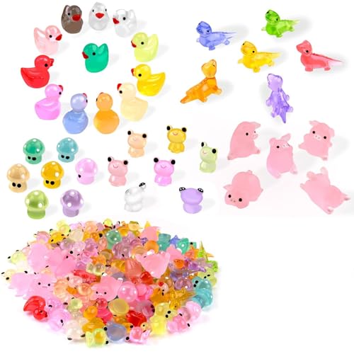 Image of 154 Pcs Mini Resin Animals Glow in The Dark, Tiny Resin Animals Figures to Hide Around The Office Home, Miniatures Fairy Garden Accessories Crafts Aquarium Potted Decoration