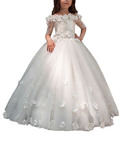 Lace Flower Girls Dresses for Wedding Off Shoulder Short Sleeves First Communion Gowns