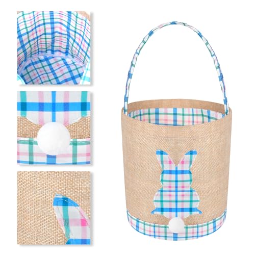 Image of Easter Bunny Basket Canvas Easter Egg Hunts Decorations Storage Reusable Grocery Candy Bag Gifts