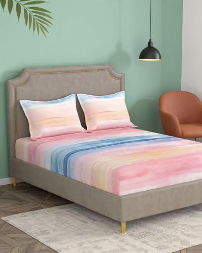 Image of Portico New York Super King Size Flat Bedsheet with 2 Pillow Covers Facets (Multicolor 4)
