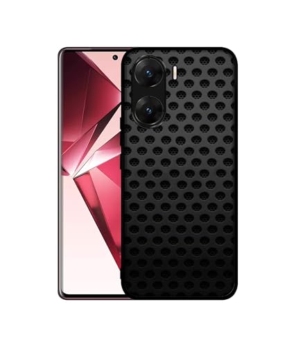 Image of Black Circle Design Premium 2D Printed Metal Back Case Cover for Vivo V29E 5G