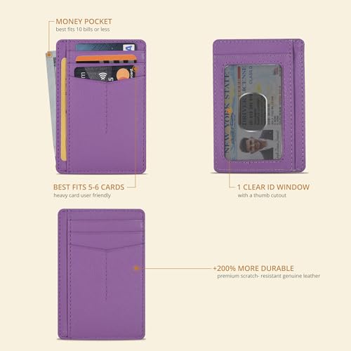 Image of Oak Leathers Leather Slim Minimalist Wallet for Men & Women RFID Front Pocket Leather Card Holder Wallets (Nappa Lilla)