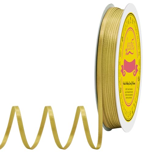 Image of Double Face Gold Satin Thin Ribbon 1 /8 inch X 100 Yards Polyester Gold Ribbon for Gift Wrapping Very Suitable for Weddings Party Hair Bow Invitation Decorations and More