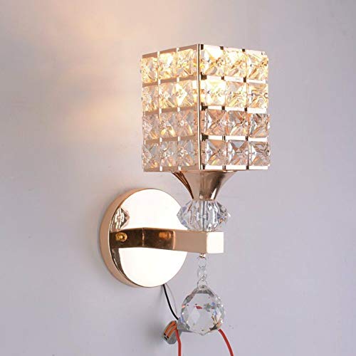 Elitlife Modern Wall Lamp,3W Crystal Pendant Decoration Wall Light with Pull Cord for Bedroom and Living-Room(Gold)