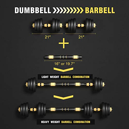 ER KANG Adjustable Dumbbells Set, 66lbs Free Weights Fitness Dumbbells with 19.7 inches Connecting Rod Used As Barbell for Home Gym, Workout, Whole Body Training 2 Pieces/Set