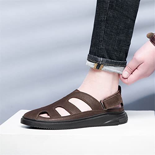 Fashion Leather Sandals for Men Business Dress Sandals Handmade Hollow Leather Shoes Men Sandalias(White-Patch Five-Pointed star4,44 Code)2