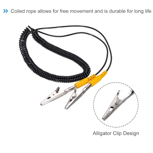 Image of MECCANIXITY ESD Grounding Cable Cord with Alligator Clip, 3.0m /118 inch Yellow Anti-Static Ground Wire Elastic Cable, for Eliminating Conductor Electrostatic, 2 Pack