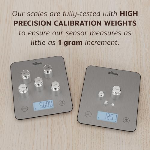 Image of Smart Kitchen Scale with Nutrition Tracker & Bluetooth App | Bluetooth App Compatible, 5kg Capacity, Food Grade Stainless Steel, Tare Function, Tracks Calories, Fat, Carbs & Protein