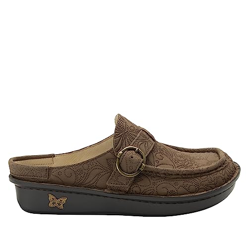 Image of Alegria Women's Brigid Leather Moc Toe Open Back Clog with Heel Cup
