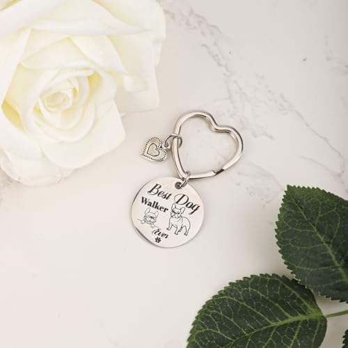 Schlüsselanhänger als Geschenk für Hundebesitzer, “Best Dog Walker Ever“ Süßer Schlüsselanhänger mit Hundeführer-Welpenmotiv Hund Schlüsselanhänger für Frauen Mütter (Französische Bulldogge)