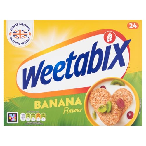 Weetabix Banana 24 Biscuits – Natural Banana Taste Wheat Breakfast – 100 percent Wholegrain & High Fibre – Source of Iron & Vitamin B1 – UK’s No.1 Cereal