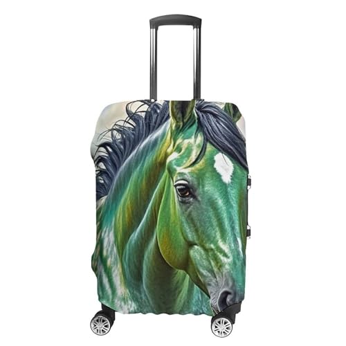 Green Horse Printed Luggage Cover Protector, Fits 18-32 Inch Luggage
