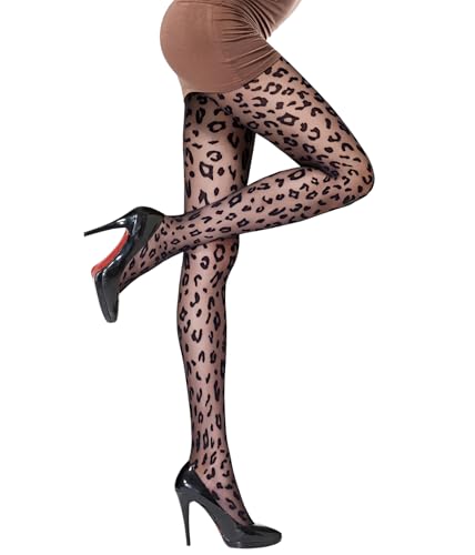 Fashion Animal Print Sheer Tights Zebra and Leopard Pattern Pantyhose Stylish Hosiery for Women (US Alpha One Size Regular Regular Black Tights - Leopard)