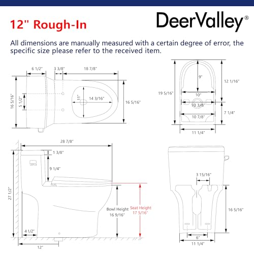 Image of DeerValley One-Piece Comfort Height Toilet Single Flush 1.28 GPF Water-Efficient Elongated Bowl with Soft-Close Seat