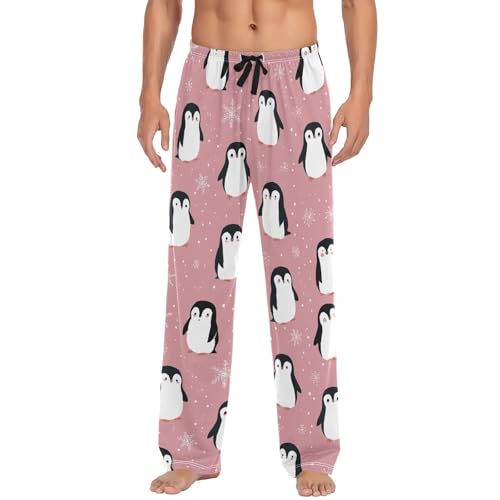 Cute Penguin Cartoon Pajama Pants Snowy Polka Dots Men's Pajama Bottoms Lounge Sleepwear PJs Lightweight Sleep Pants M